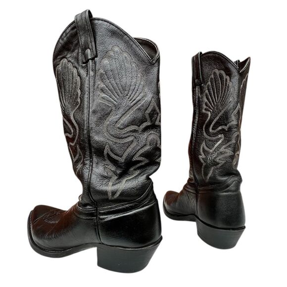 J. Chisholm D980 Black Leather Pointed Western Boots w/ Decorative Stitching 9.5 - Picture 10 of 13